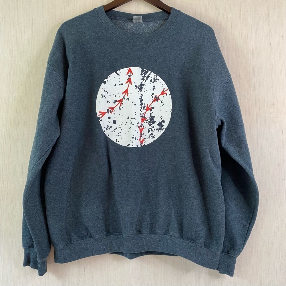 Gildan Unisex Baseball Graphic Crewneck Pullover Sweatshirt Gray Large